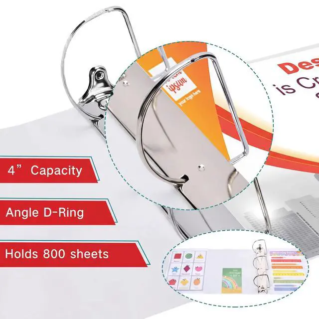 Alt view image 3 of 6 - 8 Pcs 3 Ring Binder 4 Inch Capacity D Ring Binders with Pockets Large 8.5" x 11" Presentation Folder View Binder with Clear Cover for Documents, Files, Projects, White