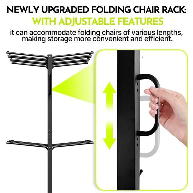 Alt view image 4 of 7 - Folding Chair Rack with Wheels - Heavy Duty Folding Chair Storage Cart & Chair Dolly 1100lb Capacity Steel Frame & Stabilizer for Church/Garage/Banquet (Dark Black)