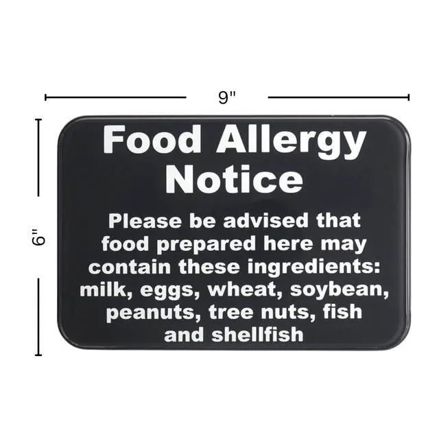 Alt view image 2 of 4 - Food Allergy Notice Sign w/Adhesive Back - Durable and Wipe Clean Plastic Sign - 9"X6" - Black and White - Business Restaurant Signage for Food Allergy Warning - 12 PK
