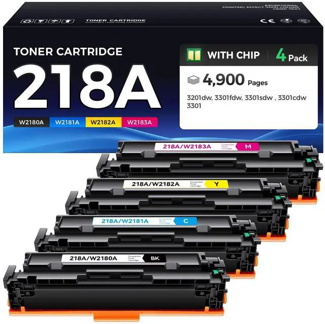 Main image of 218A Toner Cartridges Set with Chip 4-Pack 3301fdw Replacement for HP 218A W2180A W2181A W2182A W2183A 218X W2180X Compatible with HP Color LaserJet Pro MFP 3301cdw 3301sdw 3201dw Printers Ink Black