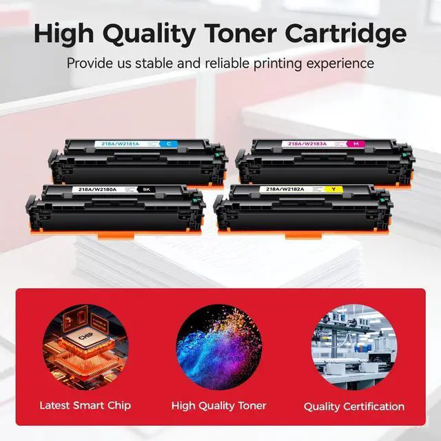 Alt view image 4 of 7 - 218A Toner Cartridges Set with Chip 4-Pack 3301fdw Replacement for HP 218A W2180A W2181A W2182A W2183A 218X W2180X Compatible with HP Color LaserJet Pro MFP 3301cdw 3301sdw 3201dw Printers Ink Black