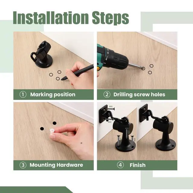 Alt view image 5 of 6 - 4 Pack Heavy Duty Floor Mounted Door Stop 3.5 Inch Aluminum Commercial Grade Door Stopper with Rubber Bumper & Stainless Steel Screws (Black)