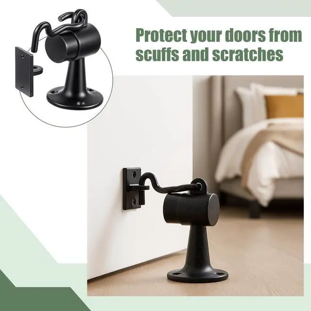 Alt view image 6 of 6 - 4 Pack Heavy Duty Floor Mounted Door Stop 3.5 Inch Aluminum Commercial Grade Door Stopper with Rubber Bumper & Stainless Steel Screws (Black)