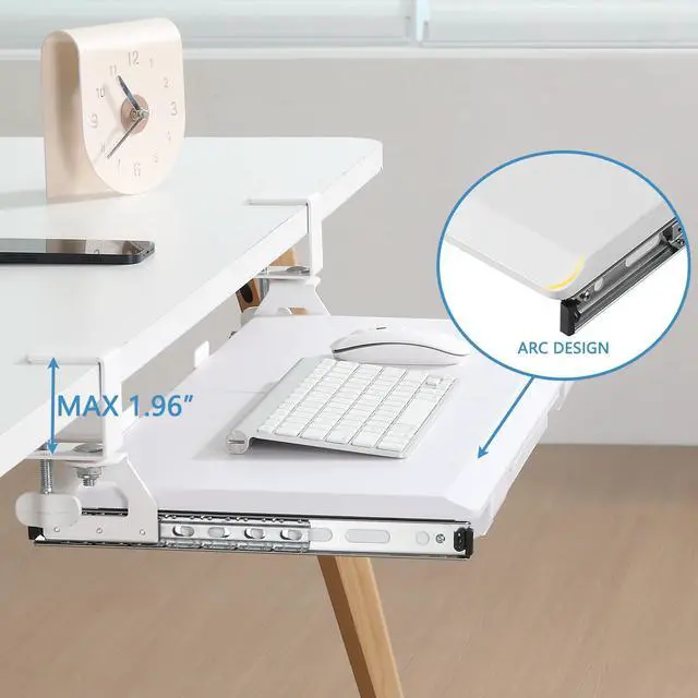 Alt view image 3 of 7 - Keyboard Tray Under Desk, Pull Out Keyboard & Mouse Tray with C-clamp, Ergonomic Desk Keyboard Tray Slide Out, Pull Out Platform Drawer for Home and Office(White)