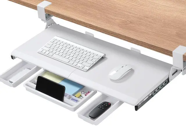 Main image of Keyboard Tray Under Desk, Pull Out Keyboard & Mouse Tray with C-clamp, Ergonomic Desk Keyboard Tray Slide Out, Pull Out Platform Drawer for Home and Office(White)