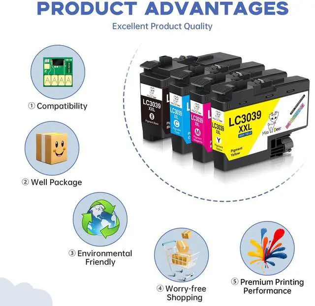 Alt view image 6 of 7 - LC3039 XXL BK/C/M/Y Ink Cartridges | Compatible for Brother LC3039 XXL LC-3039BK LC3037,Work for Brother MFC-J5945DW MFC-J6945DW MFC-J5845DW MFC-J6545DW,4 Pack