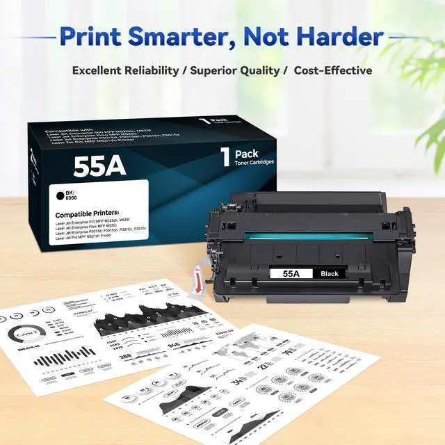 Alt view image 4 of 7 - 55A Black High Yield Toner Cartridge with Chip Compatible for HP 55A CE255A 55X Work wtih Laser Jet P3015 P3015dn P3015d P3015x Pro 500 MFP M521dn M521dw M521 M525 Printer