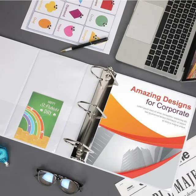 Alt view image 4 of 6 - 8 Pcs 3 Ring Binder 4 Inch Capacity D Ring Binders with Pockets Large 8.5" x 11" Presentation Folder View Binder with Clear Cover for Documents, Files, Projects, White