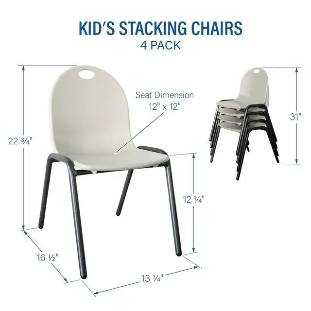 Alt view image 2 of 6 - 12" Kid's Stacking Chairs-4 Pack-Ivory