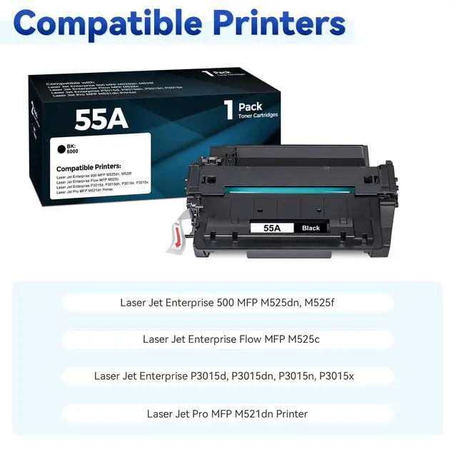 Alt view image 2 of 7 - 55A Black High Yield Toner Cartridge with Chip Compatible for HP 55A CE255A 55X Work wtih Laser Jet P3015 P3015dn P3015d P3015x Pro 500 MFP M521dn M521dw M521 M525 Printer
