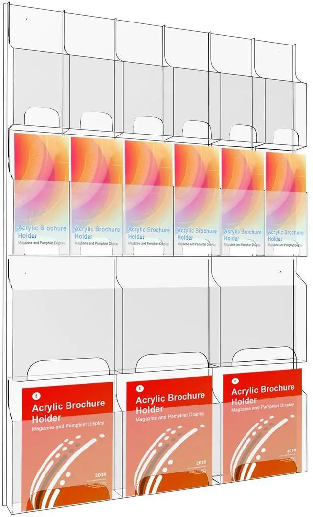 Main image of Acrylic Brochure Holder Wall Mount, Magazine and Pamphlet Display, Clear Literature Organizer Rack for 12 Pamphlets and 6 Magazines, Flyer Pamphlet Holder with Business Card Holders and Index Tabs