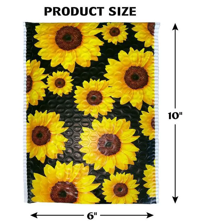 Alt view image 4 of 6 - Bubble Mailer, Self-Sealing and Tear Resistant, Sunflowers, 6" x 10" (074108),Black (Pack of 300)