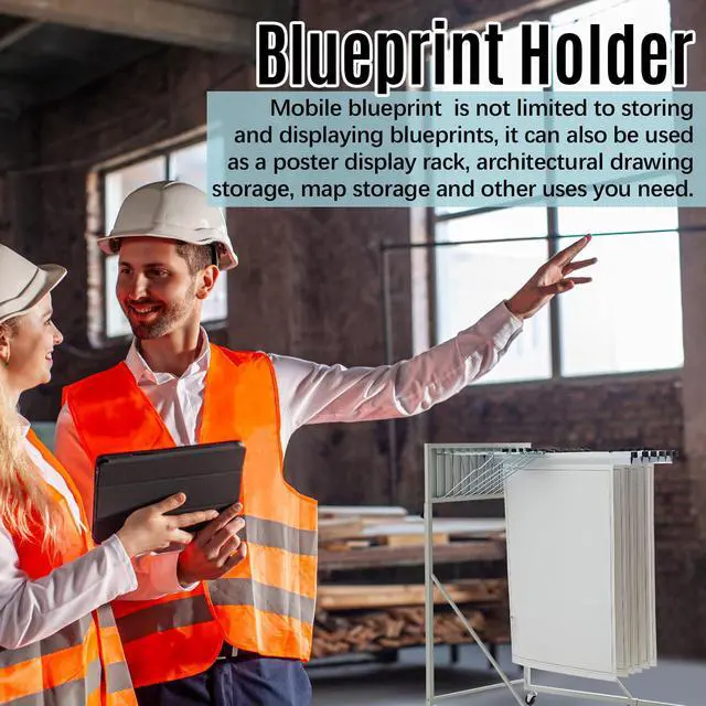 Alt view image 6 of 7 - Mobile Blueprint Holder Rack, Adjustable Mobile Blueprint Holder with 6 30 In Hanging Clamps 4 Wheels Poster Display Rack Storage Organizer Stand for File Display Plan Office Home(Silver)