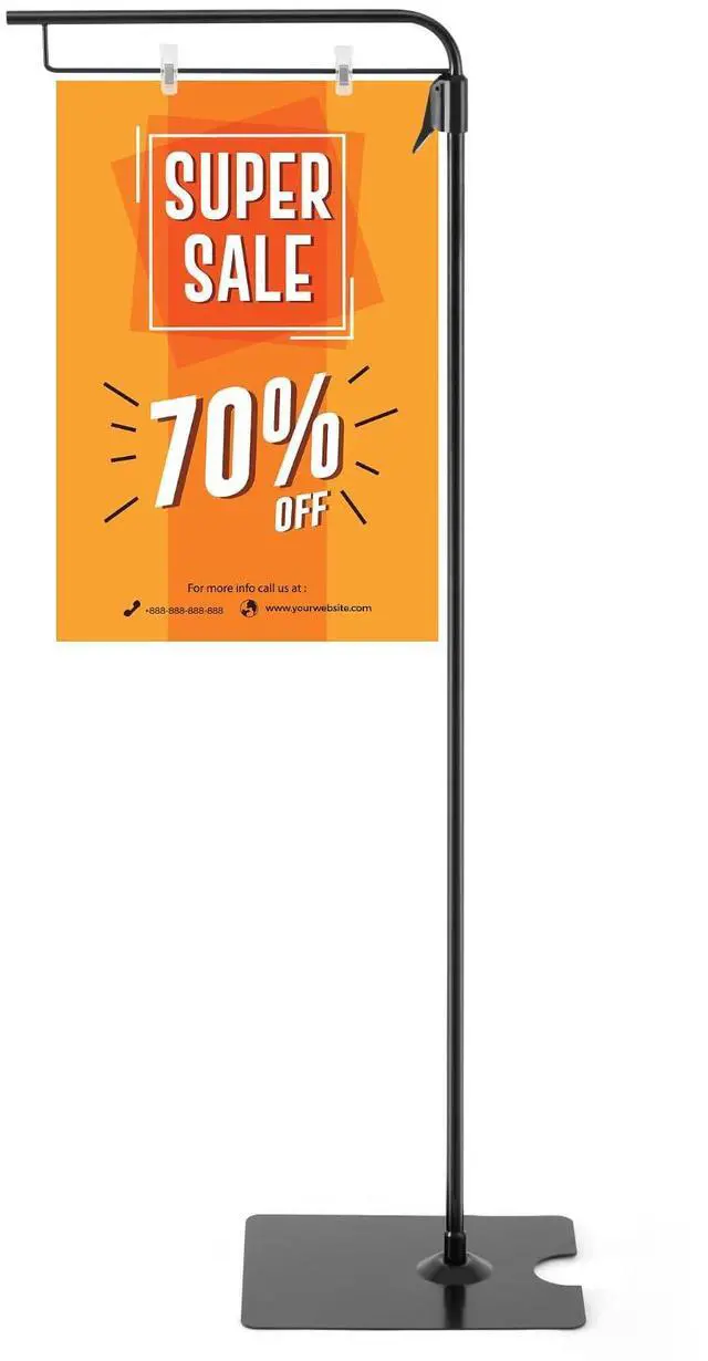 Main image of 1 Pcs Adjustable Hanging Poster Stand Sign Holder 43-87 Inch Pallet Floor Standing Poster Display Black Heavy Duty Double Sided Clip on Mobile Banner Stand with Base for Outdoor Hanging Display