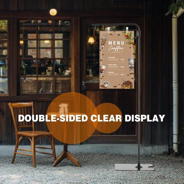 Alt view image 5 of 6 - 1 Pcs Adjustable Hanging Poster Stand Sign Holder 43-87 Inch Pallet Floor Standing Poster Display Black Heavy Duty Double Sided Clip on Mobile Banner Stand with Base for Outdoor Hanging Display