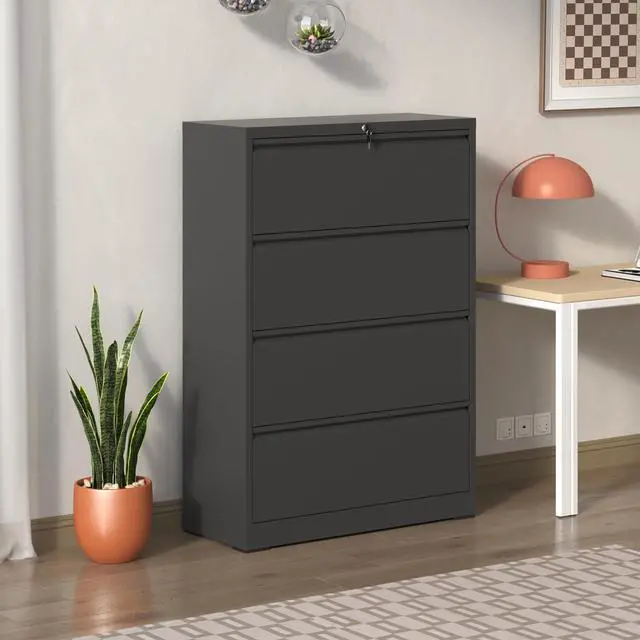 Main image of 4 Drawer Lateral File Cabinet with Lock, Metal Filing Cabinet, Black | Wide Lockable File Cabinet for Letter/Legal/A4/F4 Storage with Silent Full-Extension Slides, Anti-Tilt Safety for Home Office