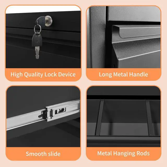 Alt view image 5 of 7 - 4 Drawer Lateral File Cabinet with Lock, Metal Filing Cabinet, Black | Wide Lockable File Cabinet for Letter/Legal/A4/F4 Storage with Silent Full-Extension Slides, Anti-Tilt Safety for Home Office