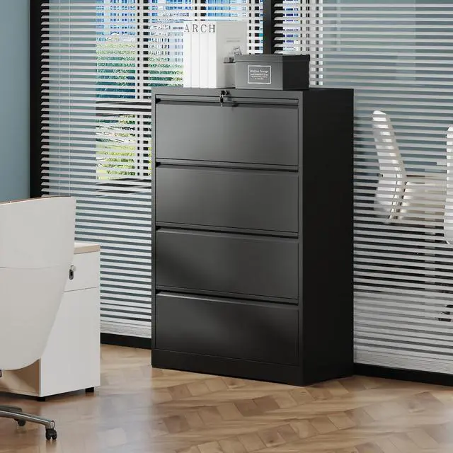 Alt view image 6 of 7 - 4 Drawer Lateral File Cabinet with Lock, Metal Filing Cabinet, Black | Wide Lockable File Cabinet for Letter/Legal/A4/F4 Storage with Silent Full-Extension Slides, Anti-Tilt Safety for Home Office