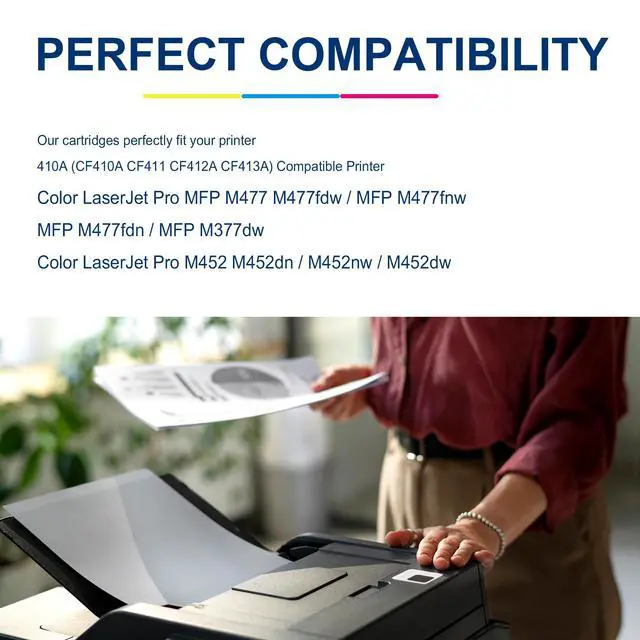 Alt view image 2 of 7 - 410A Toner Cartridge Replacement for HP 410A Toner M477fnw,M477fdw M452dn | Compatible for HP Color Pro MFP M477fnw,M477fdw M452dn Color Laser Pro M477 M452 Printer (Black,Cyan,Magenta, Yellow