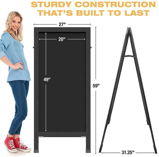 Alt view image 4 of 5 - Sandwich Board Sidewalk Chalkboard Sign: Reinforced, Heavy-Duty/Double Sided/Large 59x27 Chalk Board Standing Sign A-Frame (Black)