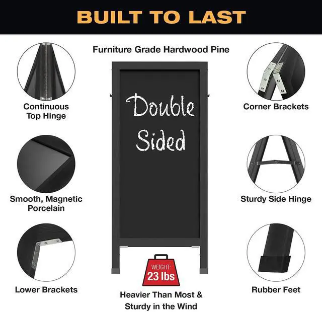 Alt view image 3 of 5 - Sandwich Board Sidewalk Chalkboard Sign: Reinforced, Heavy-Duty/Double Sided/Large 59x27 Chalk Board Standing Sign A-Frame (Black)
