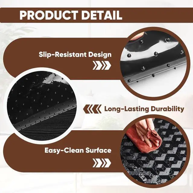 Alt view image 4 of 7 - 46 x 72 Office Chair Mat for Low-Pile Carpet, 2.2 mm Thick Clear Desk Chair Mat with Non-Slip Grips, Large Floor Protector for Low, Flat Carpeted Floors (Black)