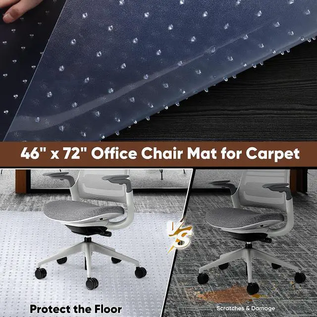 Alt view image 2 of 7 - 46 x 72 Office Chair Mat for Low-Pile Carpet, 2.2 mm Thick Clear Desk Chair Mat with Non-Slip Grips, Large Floor Protector for Low, Flat Carpeted Floors (Clear)