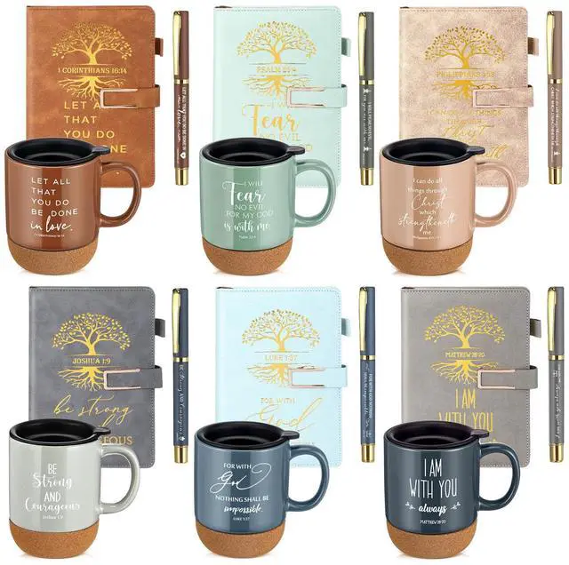 Main image of 6 Set 6 Set Christian Gift for Men Women,Religious Church Gift with 15 oz Bible Verse Ceramic Coffee Mug A5 Journal Notebook Pen for Pastor Clergy Appreciation (Light Color,Fashion)