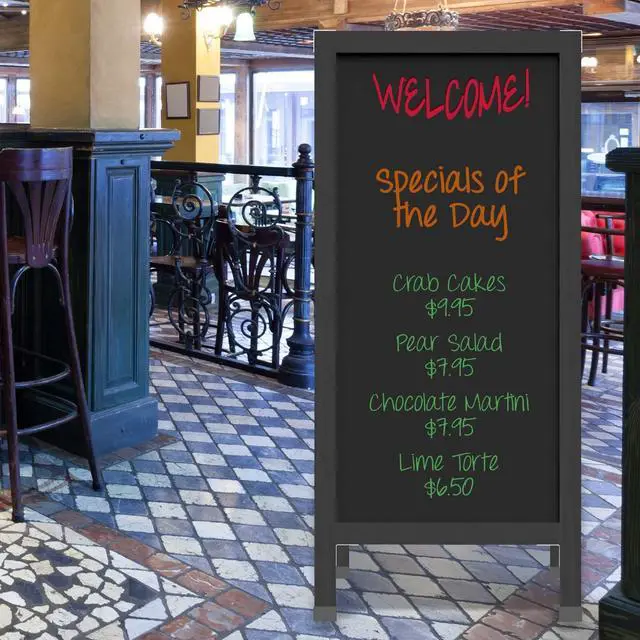 Alt view image 5 of 5 - Sandwich Board Sidewalk Chalkboard Sign: Reinforced, Heavy-Duty/Double Sided/Large 59x27 Chalk Board Standing Sign A-Frame (Black)