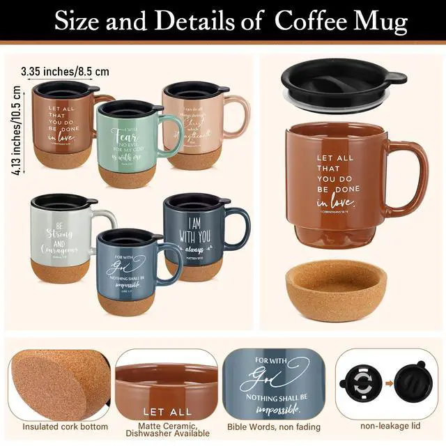 Alt view image 2 of 7 - 6 Set 6 Set Christian Gift for Men Women,Religious Church Gift with 15 oz Bible Verse Ceramic Coffee Mug A5 Journal Notebook Pen for Pastor Clergy Appreciation (Light Color,Fashion)
