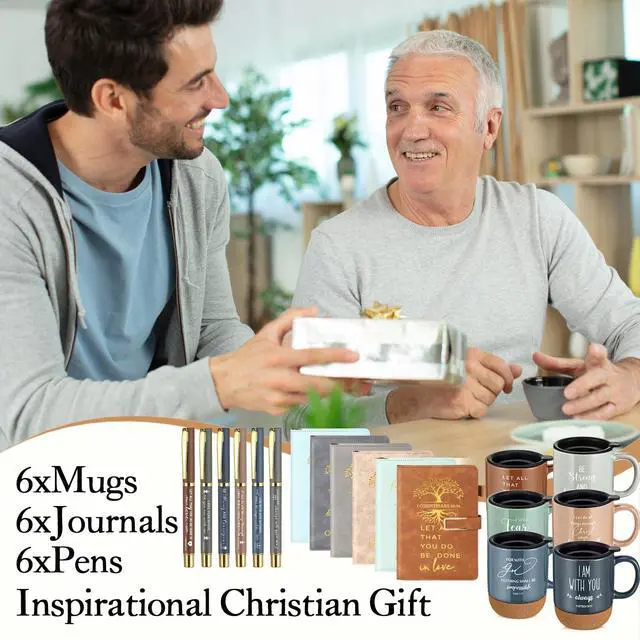 Alt view image 4 of 7 - 6 Set 6 Set Christian Gift for Men Women,Religious Church Gift with 15 oz Bible Verse Ceramic Coffee Mug A5 Journal Notebook Pen for Pastor Clergy Appreciation (Light Color,Fashion)