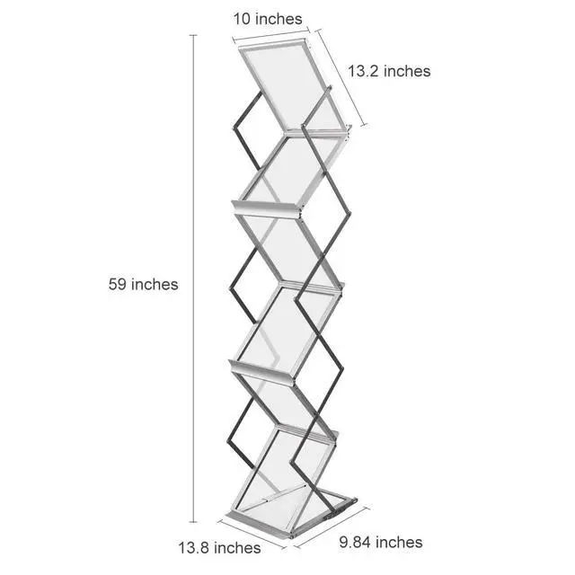 Alt view image 2 of 6 - Foldable Aluminum Magazine Rack, Portable Pop-up Display Stand, 6 Pockets, A4 Size, for Trade Shows, Office, Retail Store