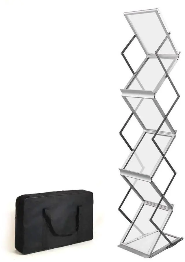 Main image of Foldable Aluminum Magazine Rack, Portable Pop-up Display Stand, 6 Pockets, A4 Size, for Trade Shows, Office, Retail Store
