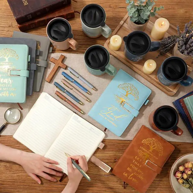 Alt view image 5 of 7 - 6 Set 6 Set Christian Gift for Men Women,Religious Church Gift with 15 oz Bible Verse Ceramic Coffee Mug A5 Journal Notebook Pen for Pastor Clergy Appreciation (Light Color,Fashion)