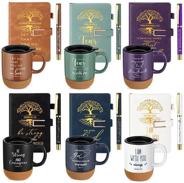 Main image of 6 Set 6 Set Christian Gift for Men Women,Religious Church Gift with 15 oz Bible Verse Ceramic Coffee Mug A5 Journal Notebook Pen for Pastor Clergy Appreciation (Dark Color,Fashion)