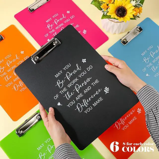 Alt view image 4 of 7 - 48 Pcs Teacher Appreciation Gifts Plastic Clip Boards,Be Proud | Back to School Colored Inspirational Clear Clipboards, Low Profile Clip, Office Standard A4 Letter Size, for Team Staff