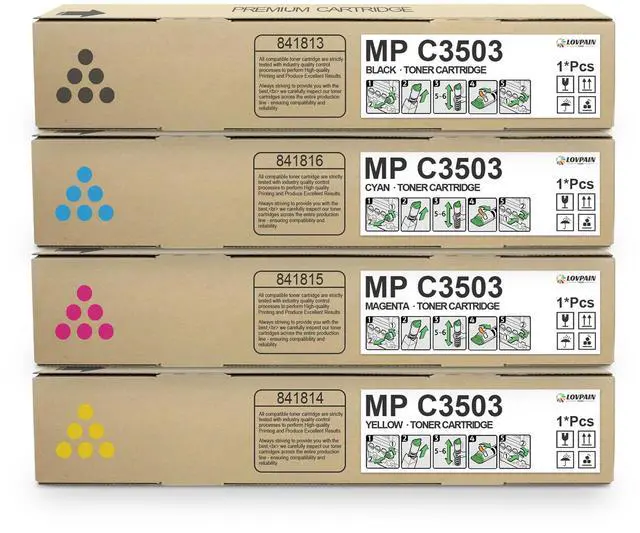 Main image of MP C3503 C3003 Toner Cartridge Set (4 Pack, 1BK/1C/1M/1Y) MP C3003 | 841813 841816 841815 841814 Toner Cartridge Replacement for Ricoh Aficio/Lanier/Savin MP C3503 MP C3004 MP C3504 Printer
