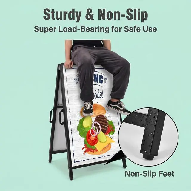 Alt view image 4 of 7 - 2 Pack 24 x 36 Heavy Duty Slide-in Folding A-Frame Sidewalk Sign Black Coated Steel Metal Double-Sided Pavement Sign (Frame only)