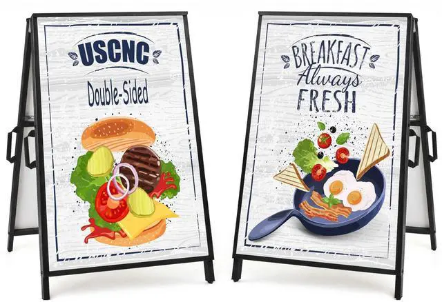 Main image of 2 Pack 24 x 36 Heavy Duty Slide-in Folding A-Frame Sidewalk Sign Black Coated Steel Metal Double-Sided Pavement Sign (Frame only)