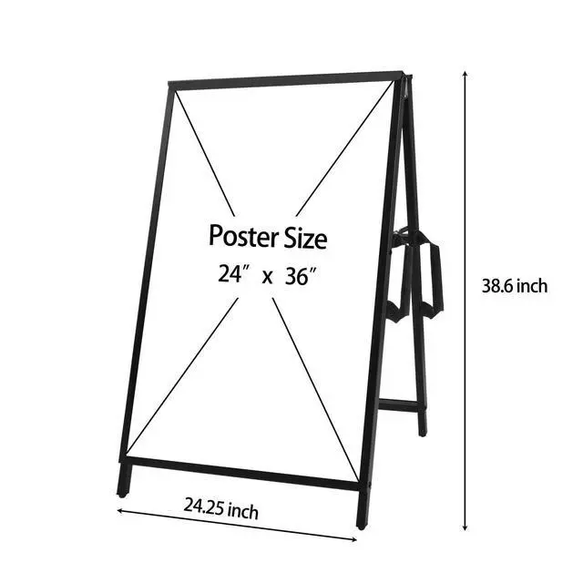 Alt view image 2 of 7 - 2 Pack 24 x 36 Heavy Duty Slide-in Folding A-Frame Sidewalk Sign Black Coated Steel Metal Double-Sided Pavement Sign (Frame only)
