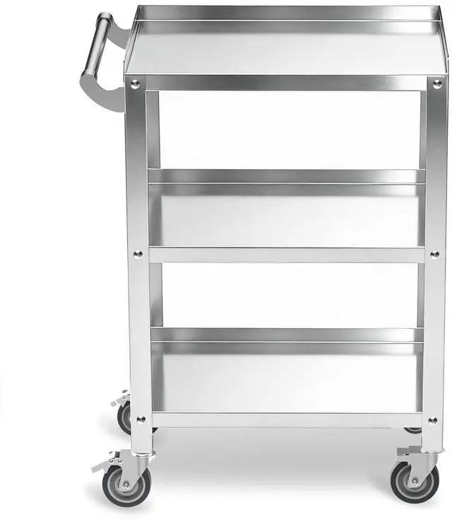 Main image of Stainless Steel Utility Cart 3 Tier - Heavy Duty Rolling Cart with Silent Wheels & Handle, Commercial Food Storage Trolley for Kitchen Restaurant Hospital Lab and Home, 16L x 24W x 34H