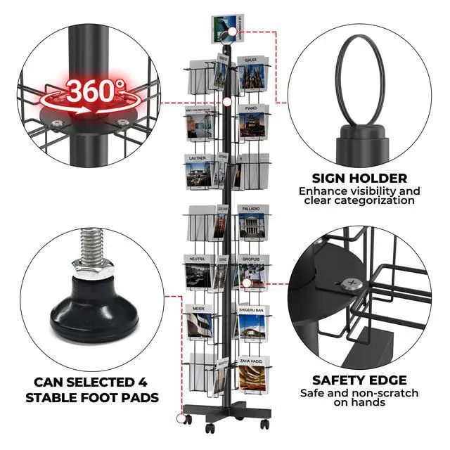 Alt view image 2 of 6 - 56 Pockets Countertop Rotating Greeting Card Rack, 7 Tier magazine Display Stand Rotating magazine rack for Postcards, Brochures, and Greeting Card (56 Pockets)