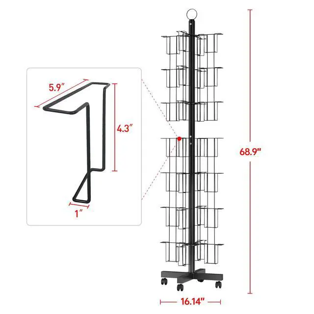 Alt view image 4 of 6 - 56 Pockets Countertop Rotating Greeting Card Rack, 7 Tier magazine Display Stand Rotating magazine rack for Postcards, Brochures, and Greeting Card (56 Pockets)