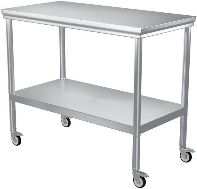 Main image of Stainless Steel Pulley Workbench with Casters, Commercial Heavy-Duty Workbench and Preparation Table with Lower Shelf, Suitable for Restaurant Kitchens, Outdoor BBQs, and Garages (24 * 48Inch)