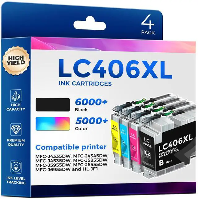 Main image of Compatible LC406XL LC406 Ink Cartridges for Brother Printer Replacement for Brother Ink Cartridges LC406 LC406XL Work with Brother MFC-J4335DW J5855DW J6555DW J6955DW Printer,4 Pack High Yield