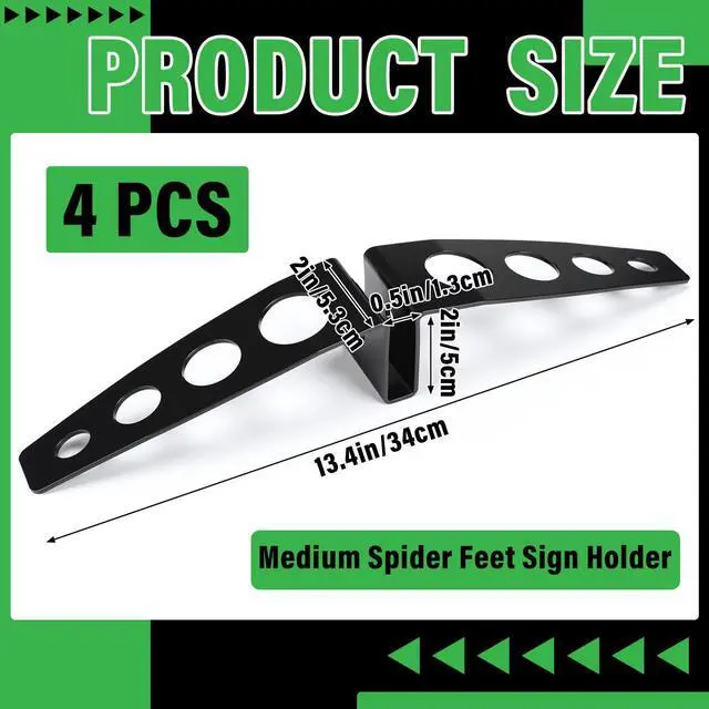 Alt view image 2 of 6 - 4 Pcs Heavy Duty Iron Spider Feet Sign Holder 13.4" Medium Floor Standing Display Base Spider for Rigid Foam Board Large Poster Stand Board Stores Advertising Events