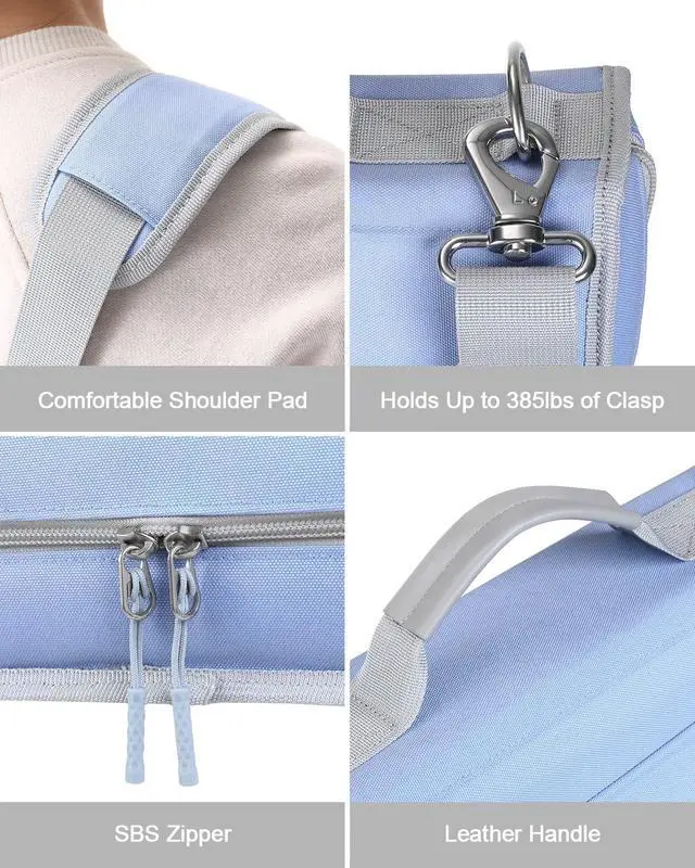 Alt view image 7 of 7 - 3" D-ring Zipper Binder with 700+ Sheets Capacity | 3-ring Zip Up Binder with Shoulder Strap for School, College, Office, Compatible with 13" MacBook/Tablet (Light Blue)