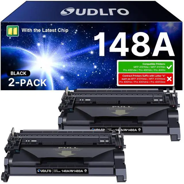 Main image of 148A Toner Cartridge (with Chip) - Compatible Replacement for HP 148A Toner Cartridge, W1480A 148X W1480X to Use with Pro MFP 4101fdn 4101fdw 4001dn 4001n Printer (Black, 2-Pack)