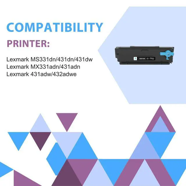 Alt view image 3 of 5 - 55B1H00 Black Toner Cartridge 55B1000 MS431 MX431 | Remanufactured for Lexmark MS431 MX431 Toner Cartridge MS431dw MX431adw MS331dn MS431dn MX331adn MX431adn MX432adwe Printer