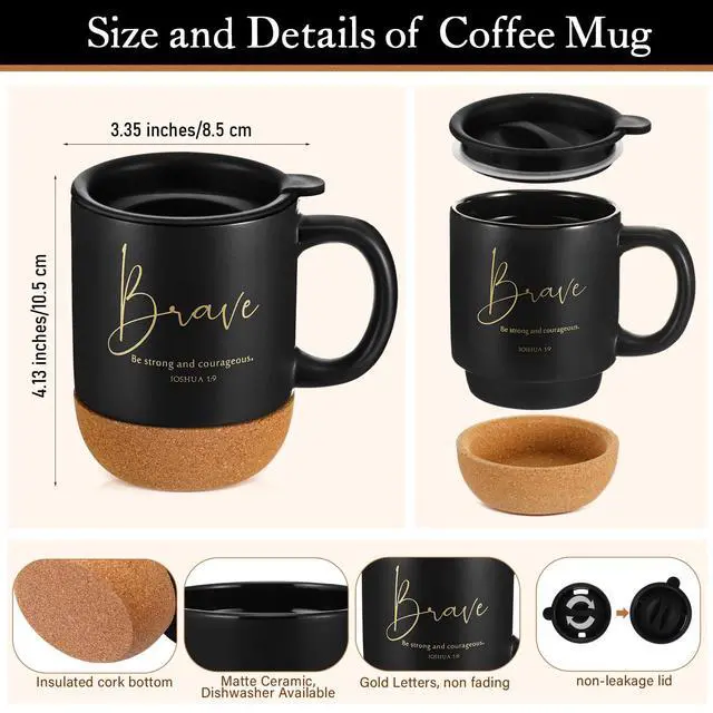 Alt view image 2 of 7 - 6 Set 6 Set Christian Gift for Men Women,Religious Church Gift with 15 oz Bible Verse Ceramic Coffee Mug A5 Journal Notebook Pen for Pastor Clergy Appreciation (Black,Cute)